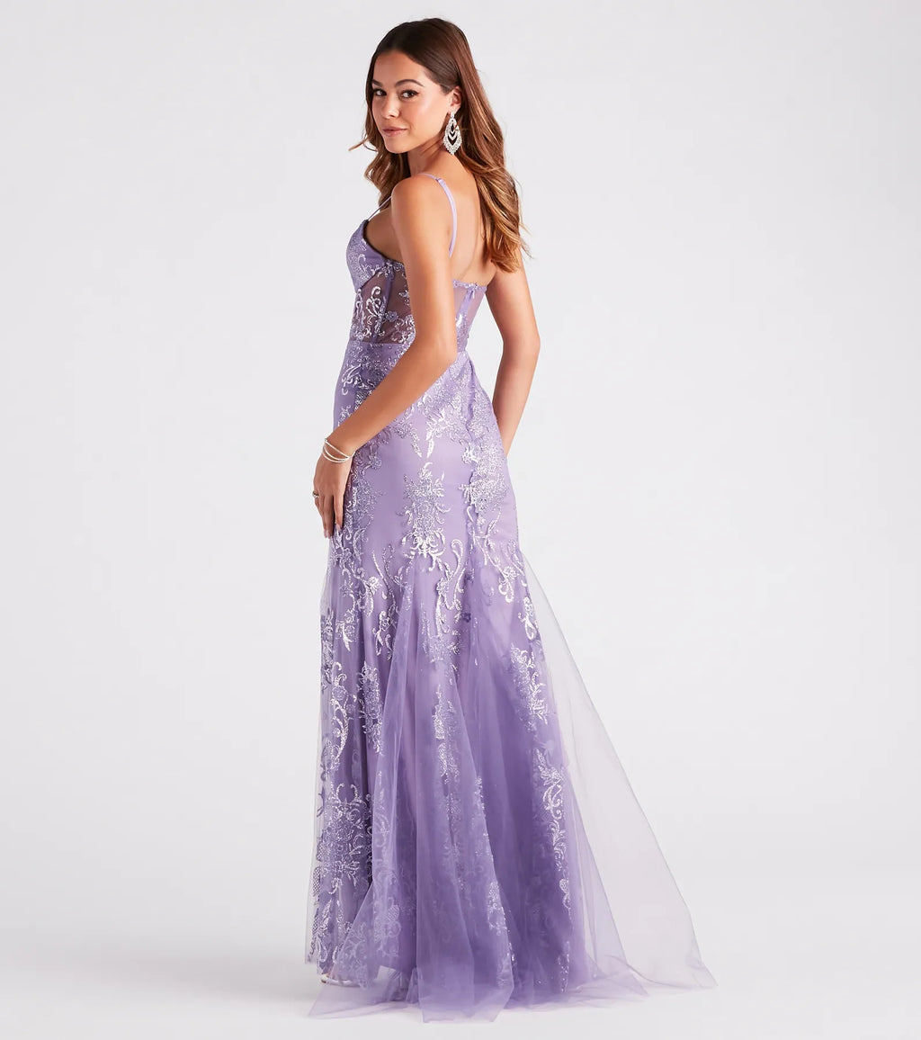 Keria Formal Glitter Lace Mermaid Dress