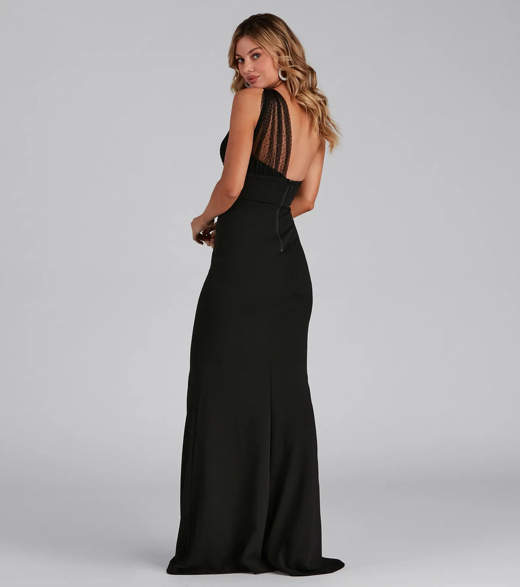 Dakota Formal One-Shoulder Swiss Dot Dress