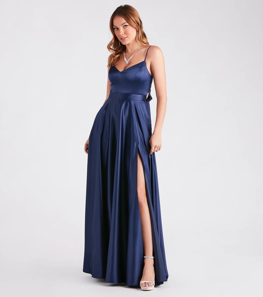 Emilie Satin Tie-Back A-Line Formal Dress