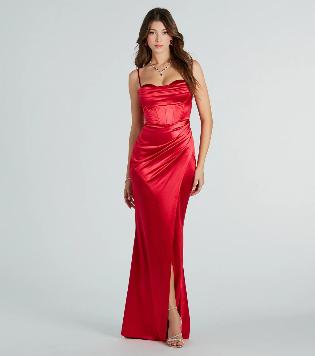 Stacie Satin Corset Wrap Formal Dress
