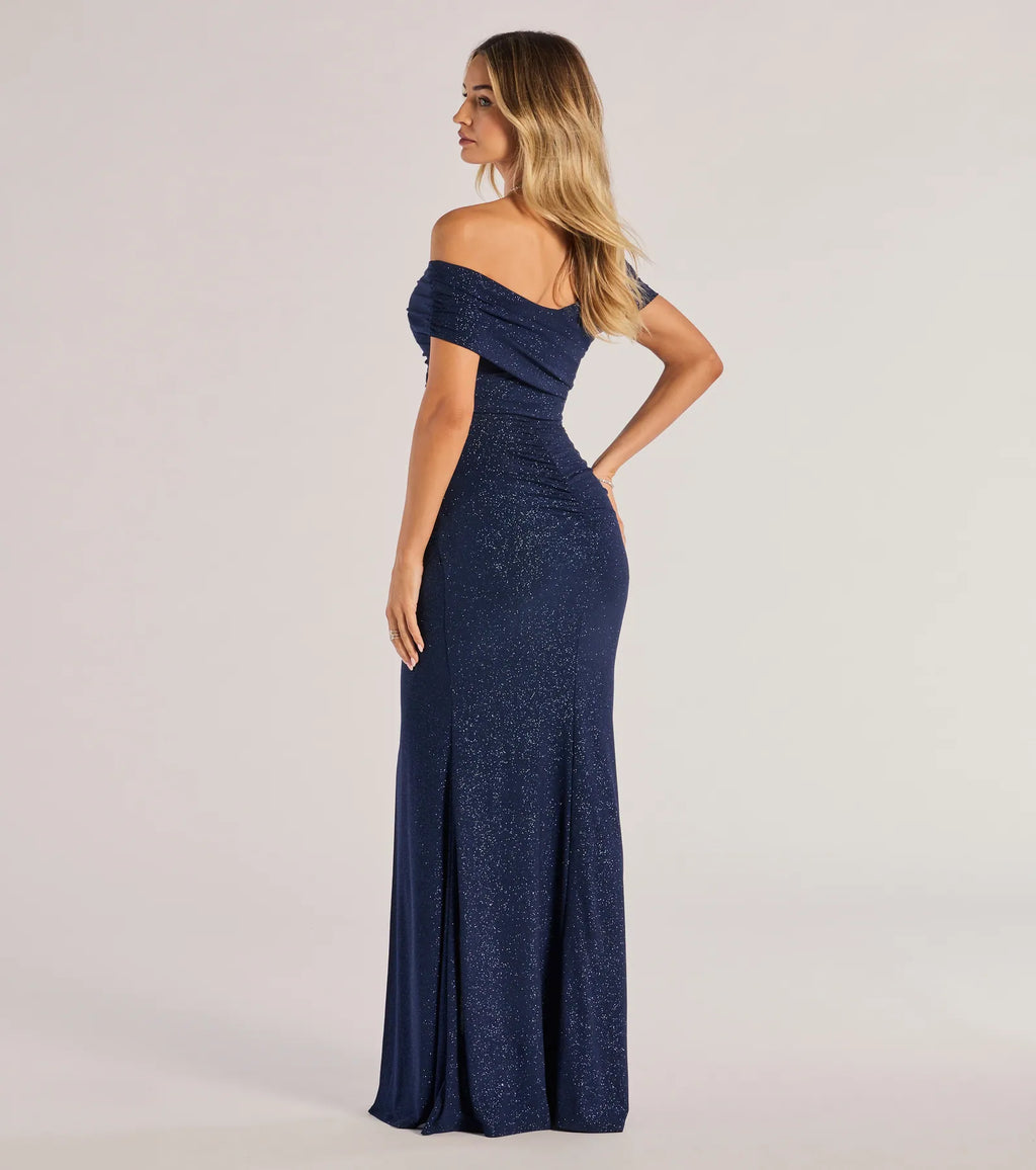 Giada Glitter Knit Off-the-Shoulder Column Dress