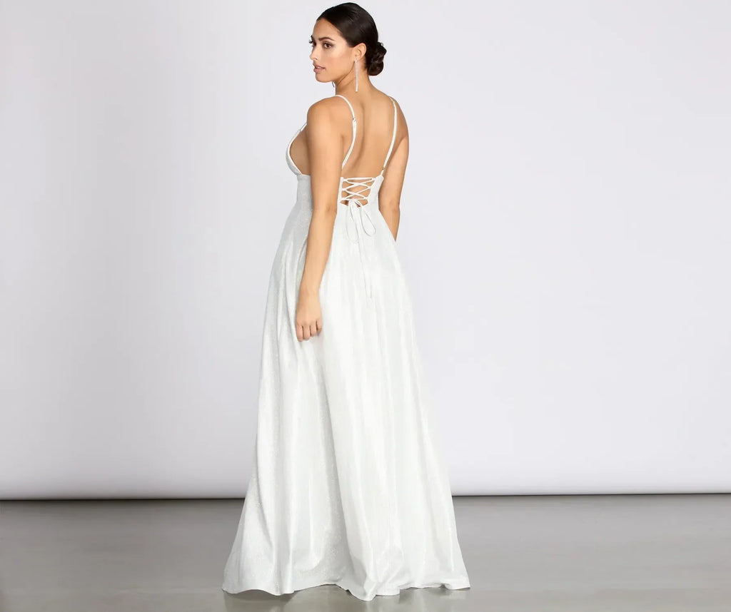Asta Glitter Lace Up Back A-Line Dress