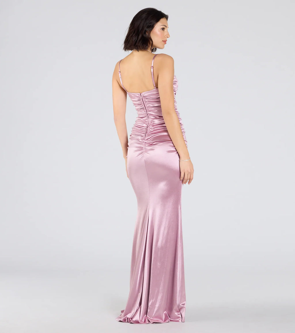 Shondra Sweetheart Applique Satin Mermaid Dress
