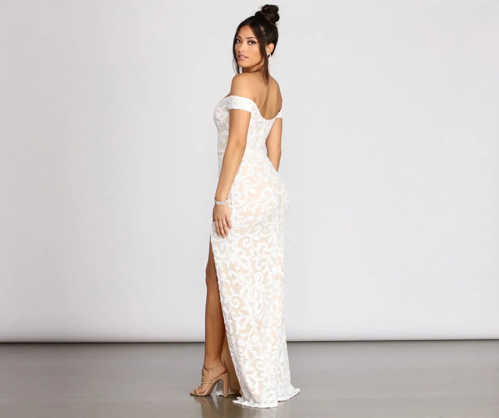 Marzia Scroll Sequin Mesh Mermaid Dress