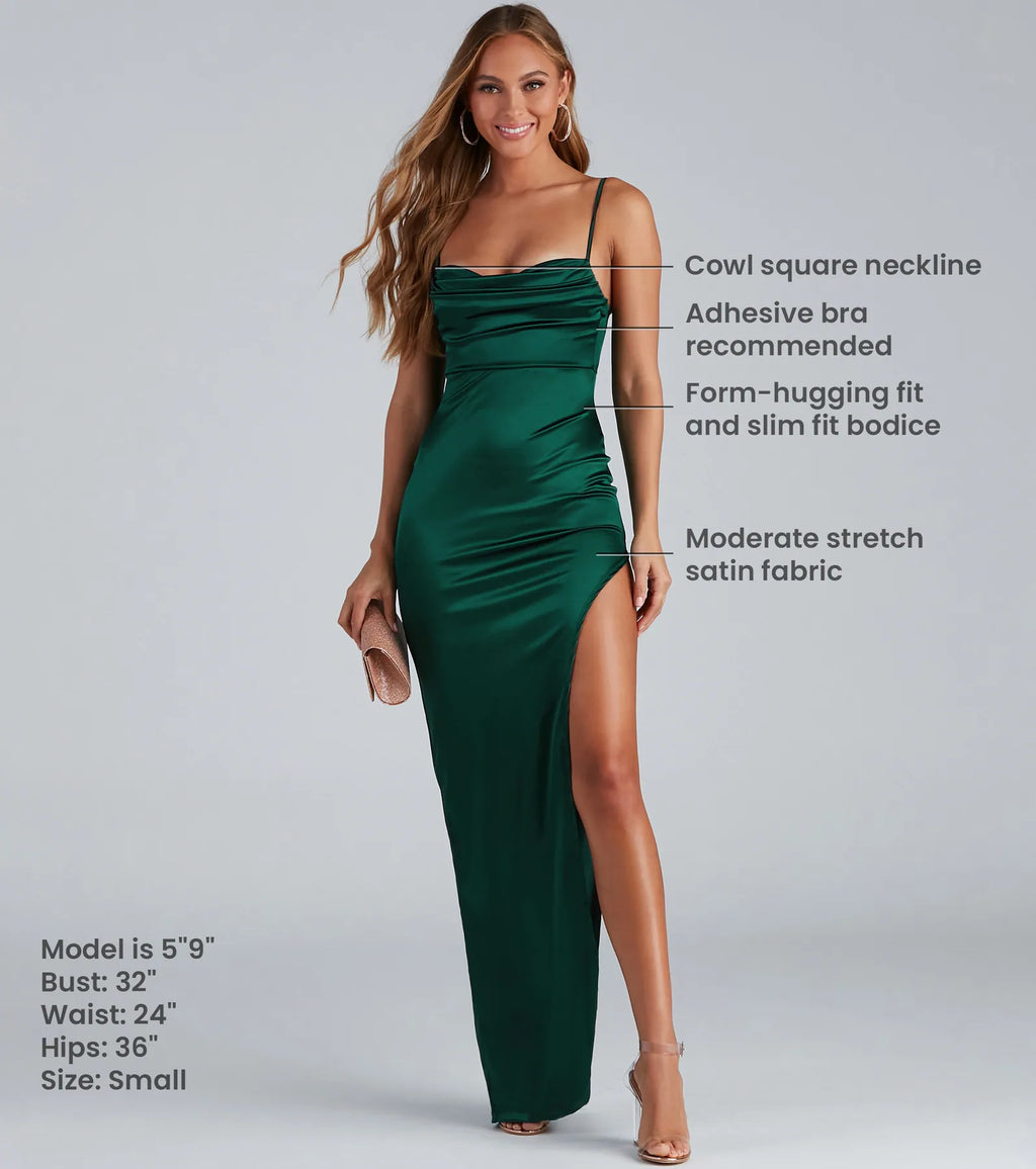 Lola High Slit Satin Dress