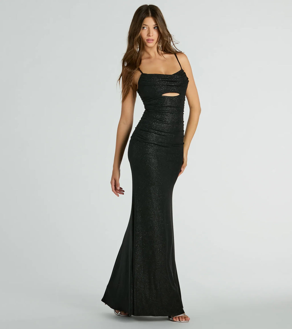 Harley Sleeveless Cutout Glitter Column Dress