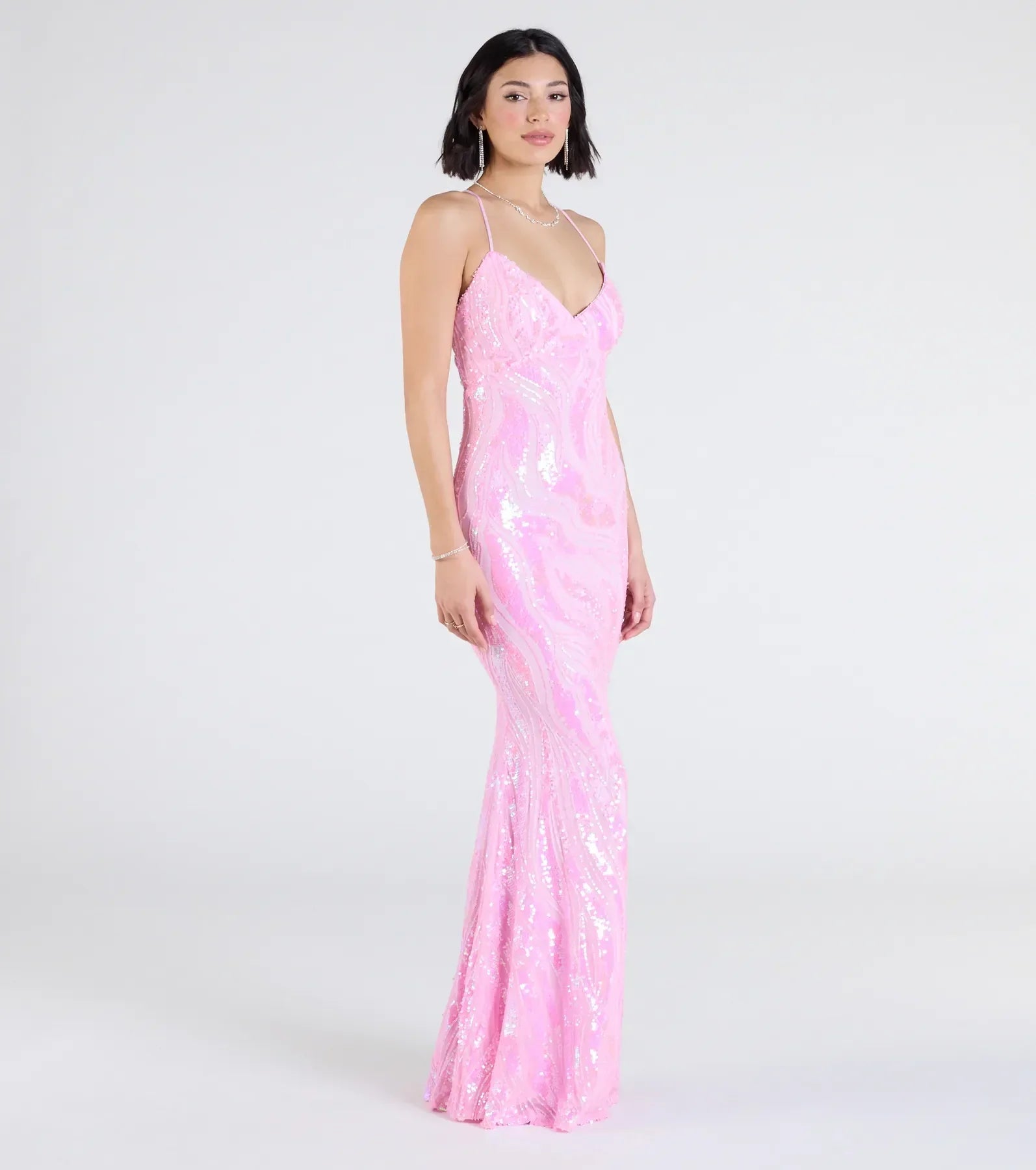 Acacia Iridescent Sequin Lace-Up Formal Dress
