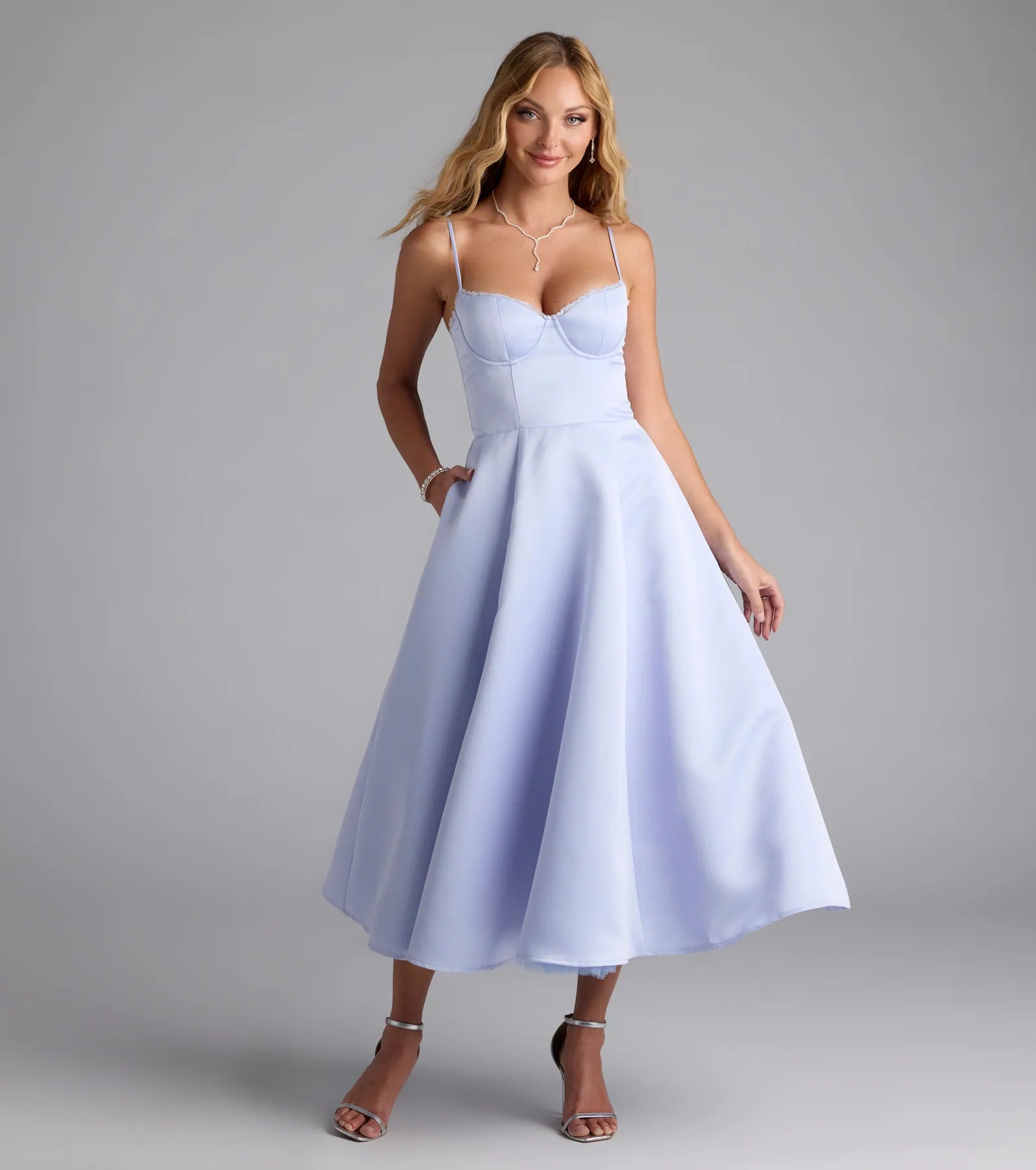Georgie Sweetheart A-Line Satin Midi Dress