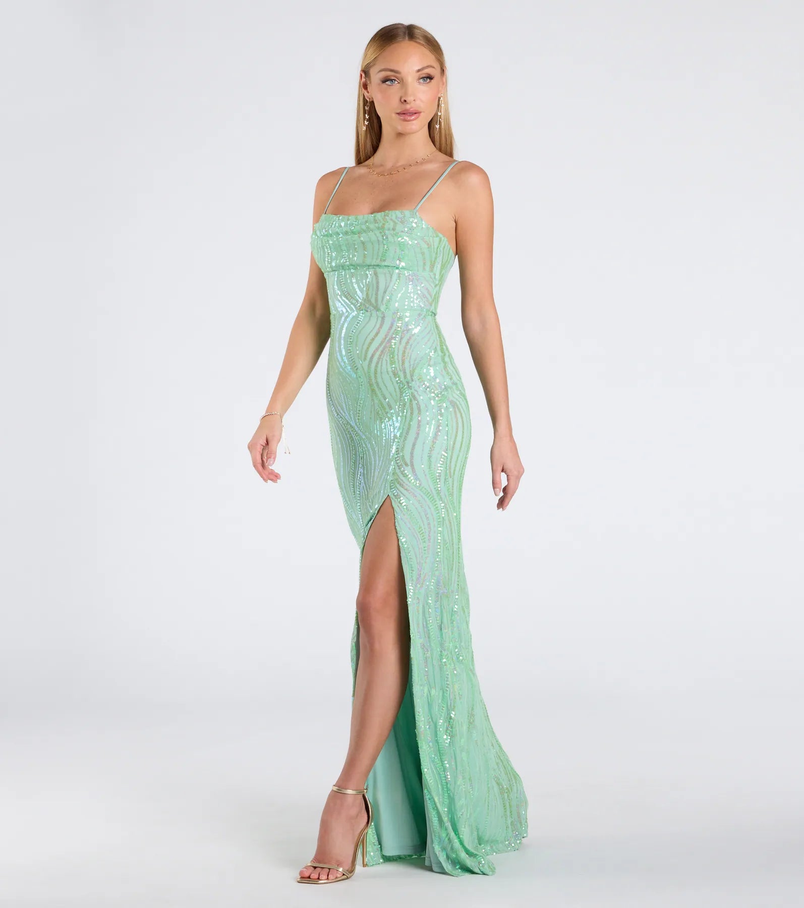 Ashleigh Lace-Up Corset Sequin Formal Dress