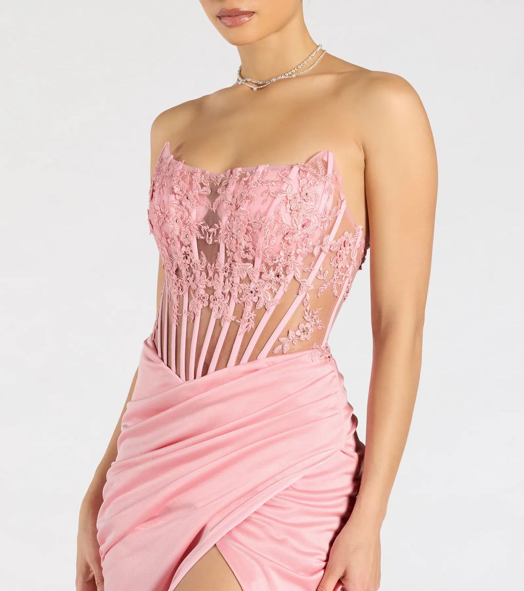 Shayla Strapless Corset Lace Formal Dress