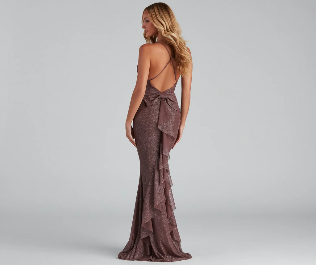 Linda Formal Glitter Ruffled Dress