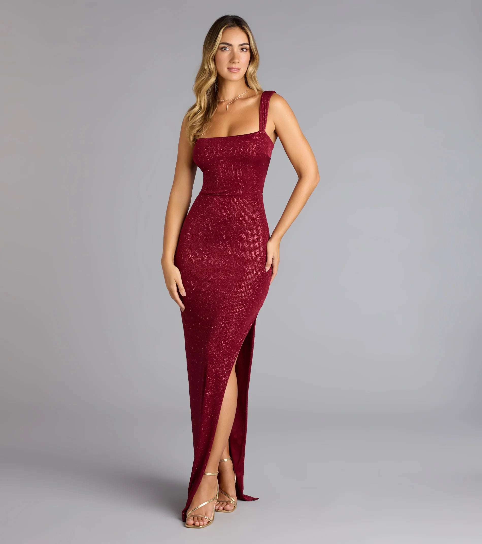 Brittney Lace-Up Slit Bodycon Glitter Formal Dress