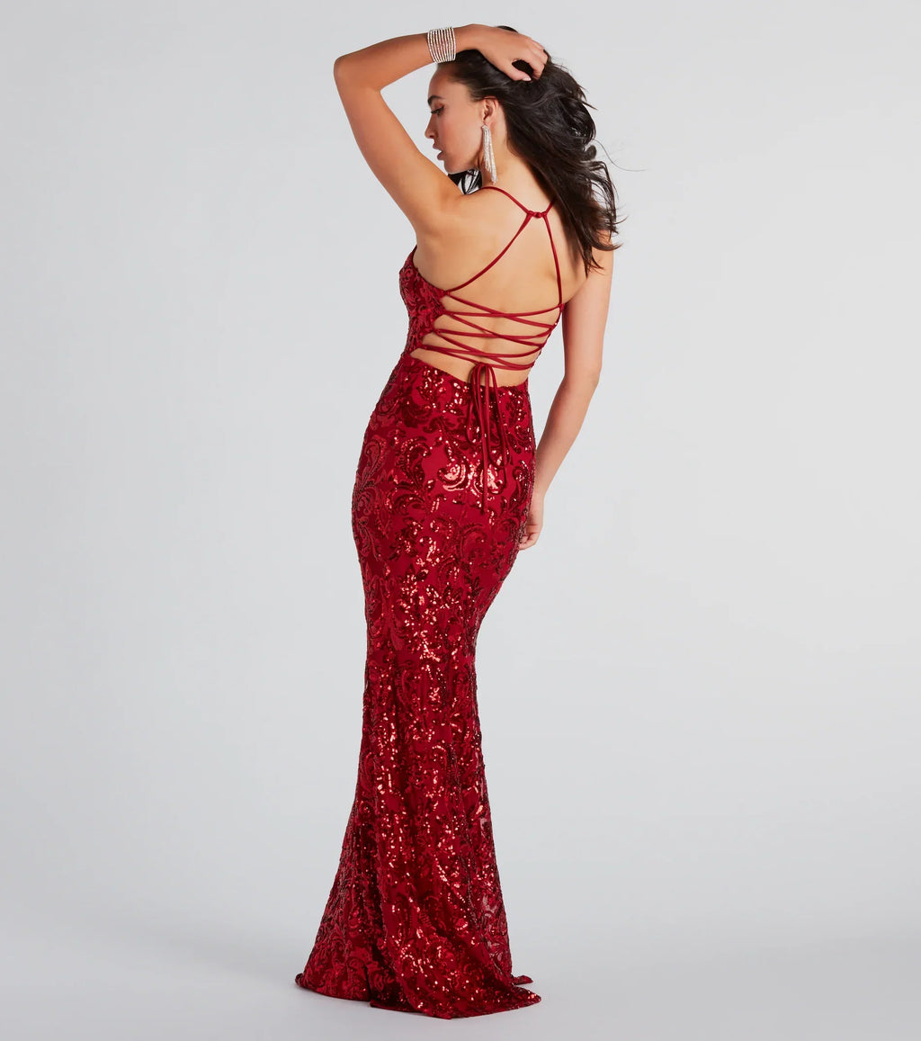 Lacie Formal Sequin Lace-Up Mermaid Dress