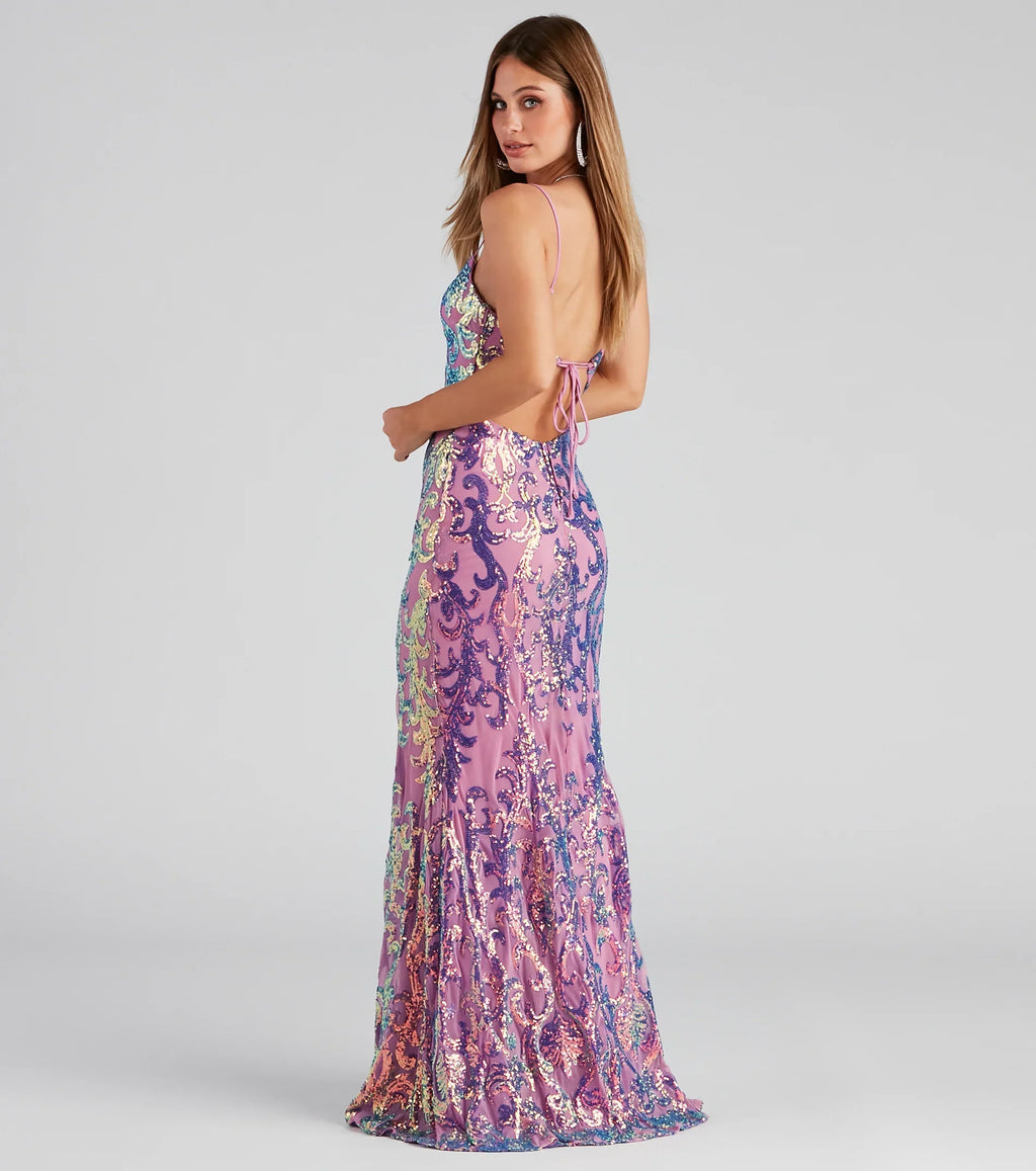 Kazia Formal Lace Up Sequin Dress