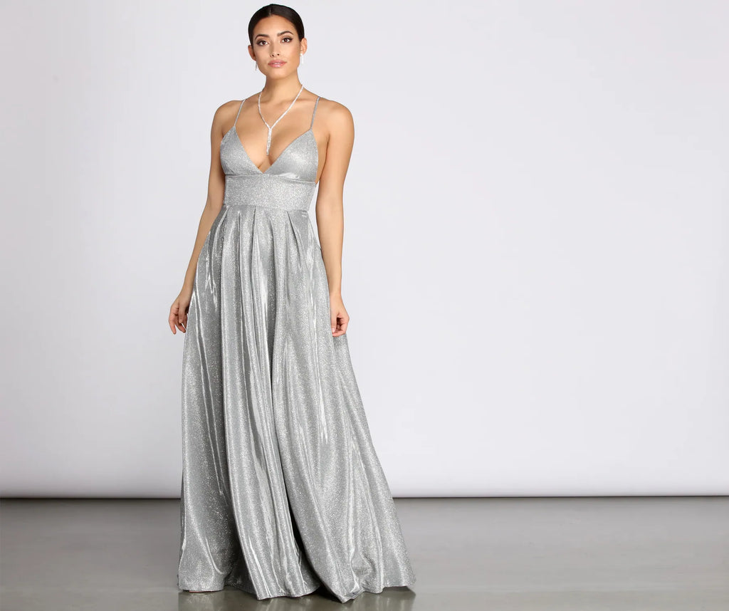Asta Glitter Lace Up Back A-Line Dress