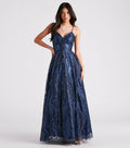 Arleth Glitter Mesh Lace-Up Ball Gown