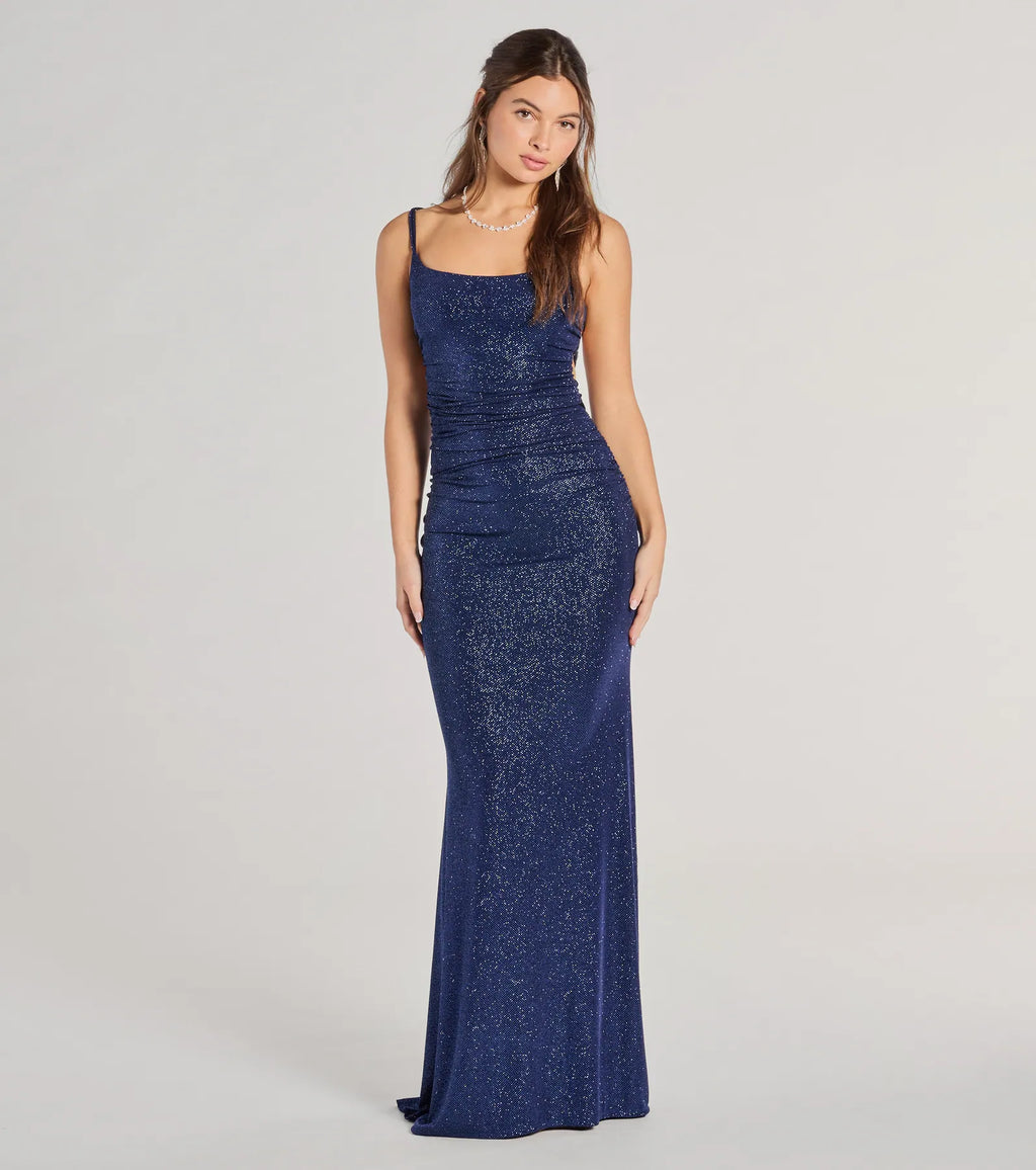 Rylie Formal Glitter Lace-Up Column Dress