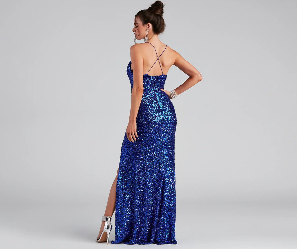 Galilea Formal High Slit Sequin Dress