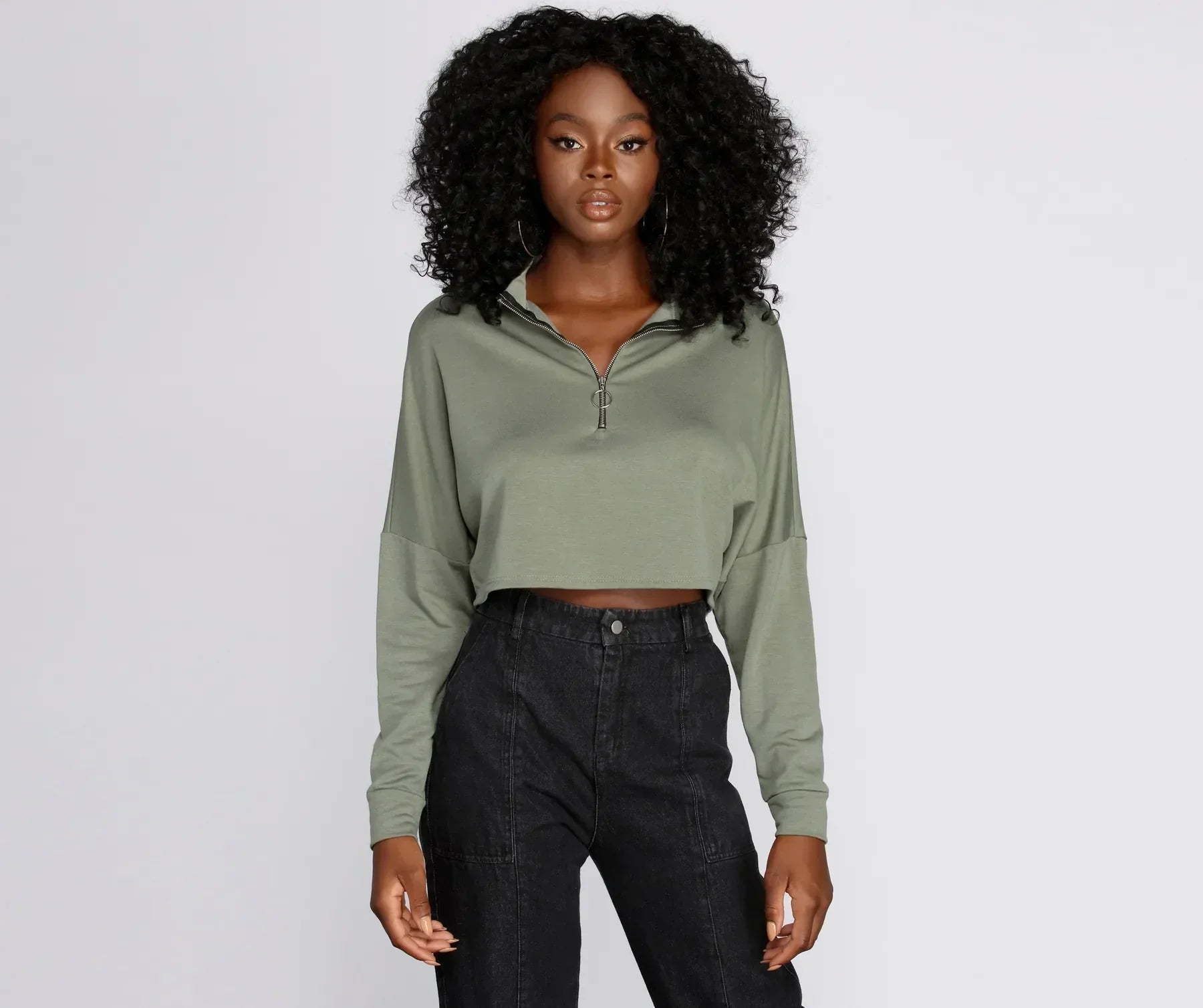 Zip Up Mock Neck Pullover